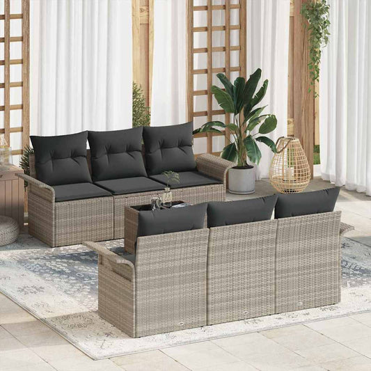 vidaXL Σετ Καναπέ Κήπου με μαξιλάρι 7 pcs Ανοιχτό γκρι συνθετικό ρατάν