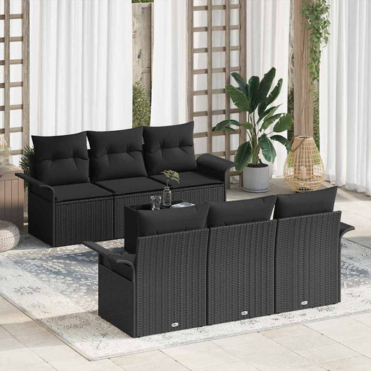 vidaXL Σετ Καναπέ Κήπου με μαξιλάρι 7 pcs Μαύρο συνθετικό ρατάν