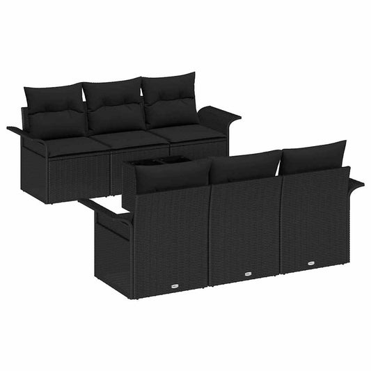 vidaXL Σετ Καναπέ Κήπου με μαξιλάρι 7 pcs Μαύρο συνθετικό ρατάν