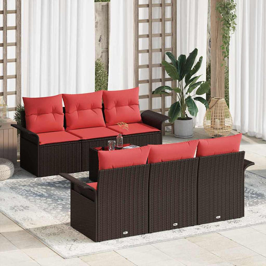 vidaXL Σετ Καναπέ Κήπου με μαξιλάρι 7 pcs Καφέ συνθετικό ρατάν