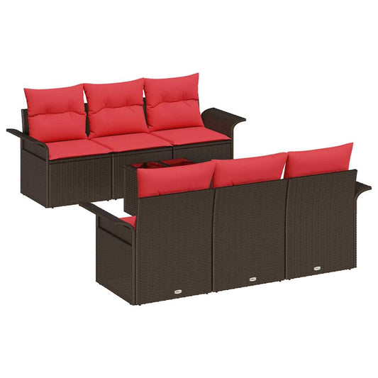 vidaXL Σετ Καναπέ Κήπου με μαξιλάρι 7 pcs Καφέ συνθετικό ρατάν