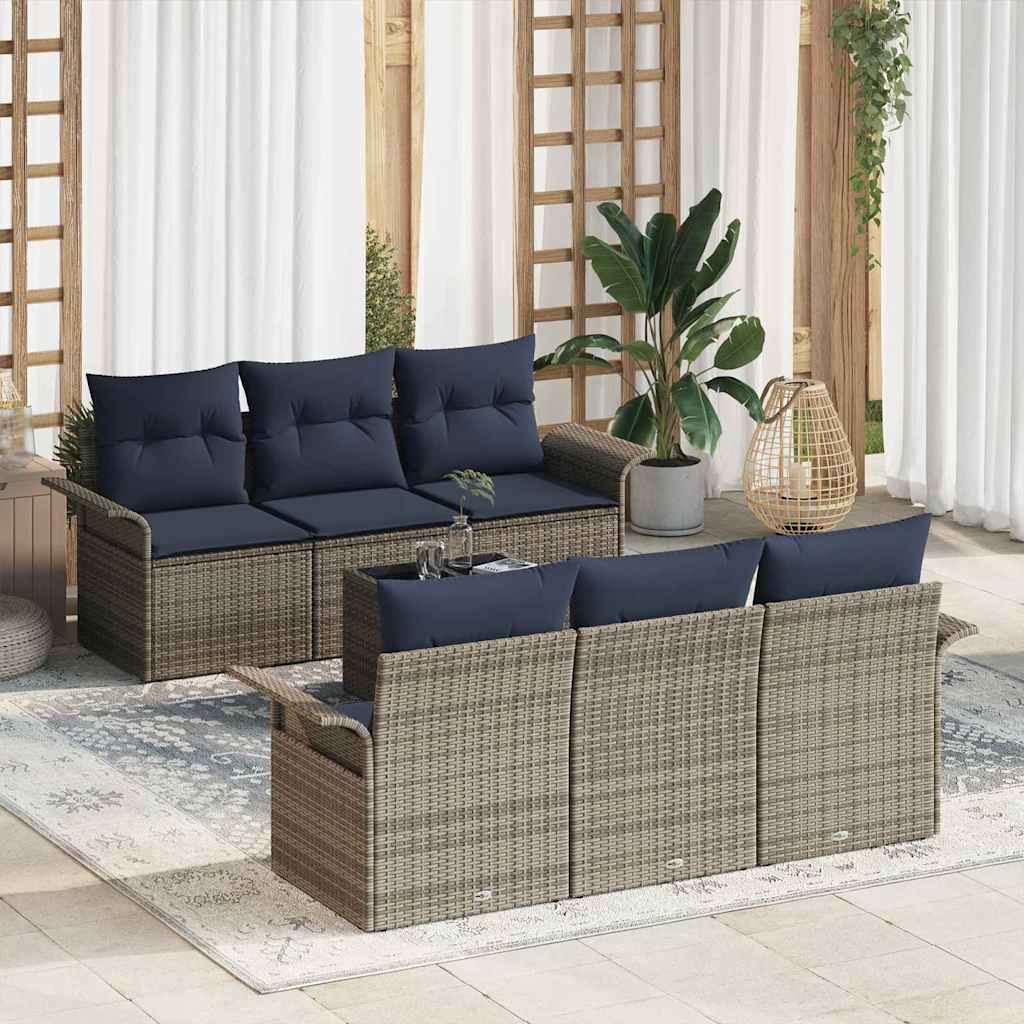 vidaXL Σετ Καναπέ Κήπου με μαξιλάρι 7 pcs Γκρι συνθετικό ρατάν