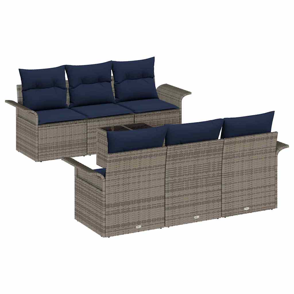 vidaXL Σετ Καναπέ Κήπου με μαξιλάρι 7 pcs Γκρι συνθετικό ρατάν