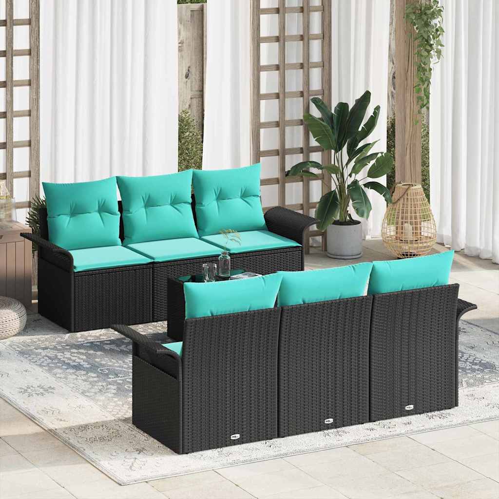 vidaXL Σετ Καναπέ Κήπου με μαξιλάρι 7 pcs Μαύρο συνθετικό ρατάν