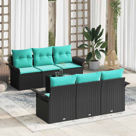 vidaXL Σετ Καναπέ Κήπου με μαξιλάρι 7 pcs Μαύρο συνθετικό ρατάν