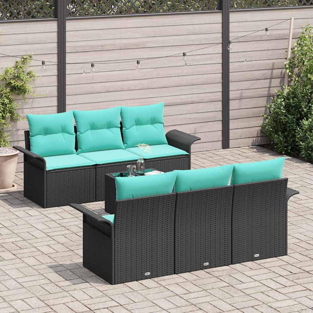 vidaXL Σετ Καναπέ Κήπου με μαξιλάρι 7 pcs Μαύρο συνθετικό ρατάν