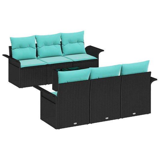 vidaXL Σετ Καναπέ Κήπου με μαξιλάρι 7 pcs Μαύρο συνθετικό ρατάν