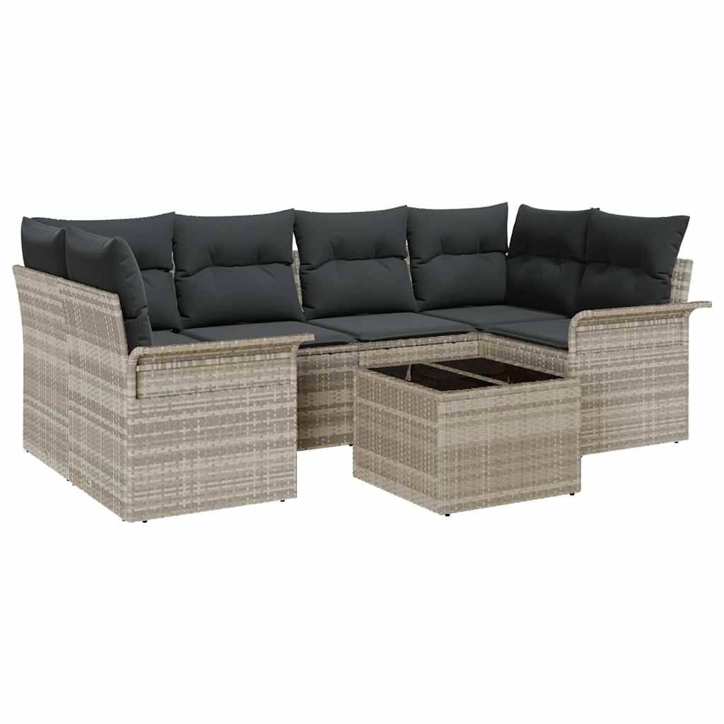 vidaXL Προϊόν 7 κομματιών Σαλονι Κήπου με Μαξιλάρια Ανοιχτό Γκρι Πολυ Ρατάν