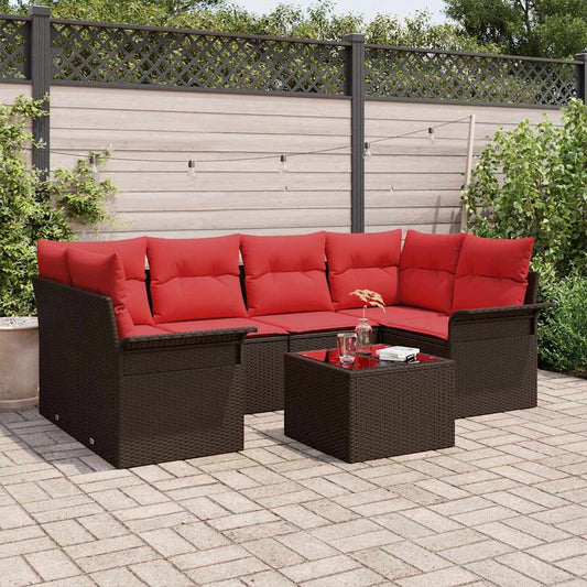 vidaXL Σετ Καναπέ Κήπου με μαξιλάρι 7 pcs Καφέ συνθετικό ρατάν