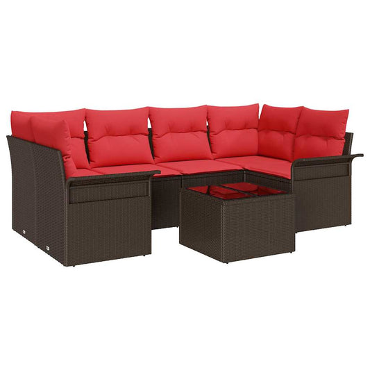 vidaXL Σετ Καναπέ Κήπου με μαξιλάρι 7 pcs Καφέ συνθετικό ρατάν