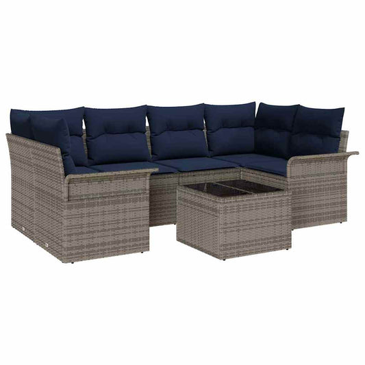 vidaXL Σετ Καναπέ Κήπου με μαξιλάρι 7 pcs Γκρι συνθετικό ρατάν