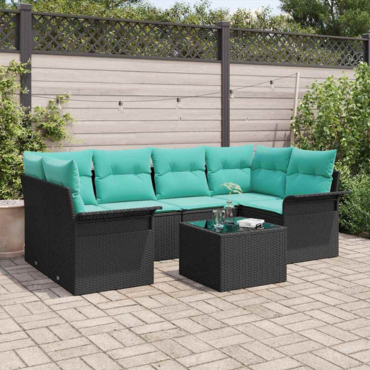vidaXL Σετ Καναπέ Κήπου με μαξιλάρι 7 pcs Μαύρο συνθετικό ρατάν