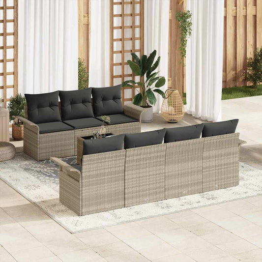 vidaXL Σετ Καναπέ Κήπου με μαξιλάρι 8 pcs Ανοιχτό γκρι συνθετικό ρατάν