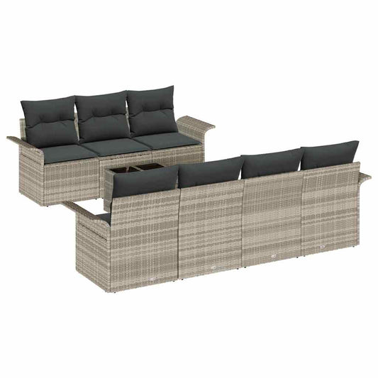 vidaXL Σετ Καναπέ Κήπου με μαξιλάρι 8 pcs Ανοιχτό γκρι συνθετικό ρατάν
