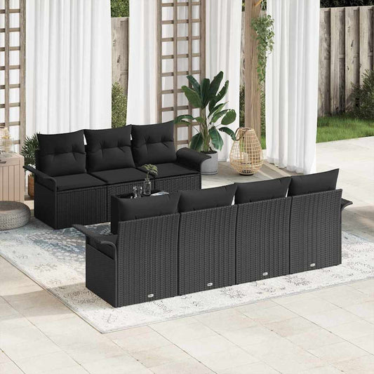 vidaXL Σετ Καναπέ Κήπου με μαξιλάρι 8 pcs Μαύρο συνθετικό ρατάν