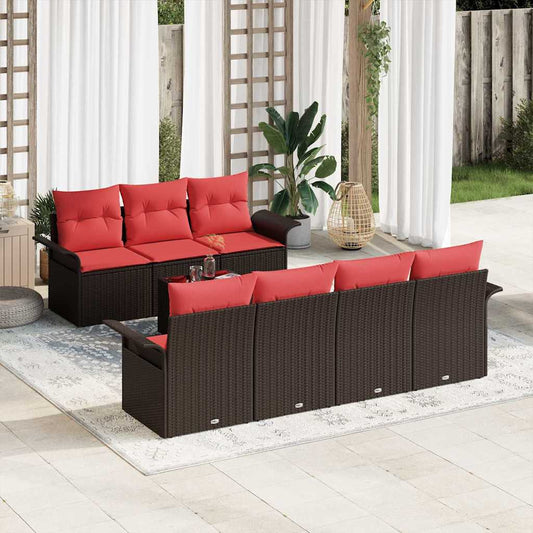 vidaXL Σετ Καναπέ Κήπου με μαξιλάρι 8 pcs Καφέ συνθετικό ρατάν