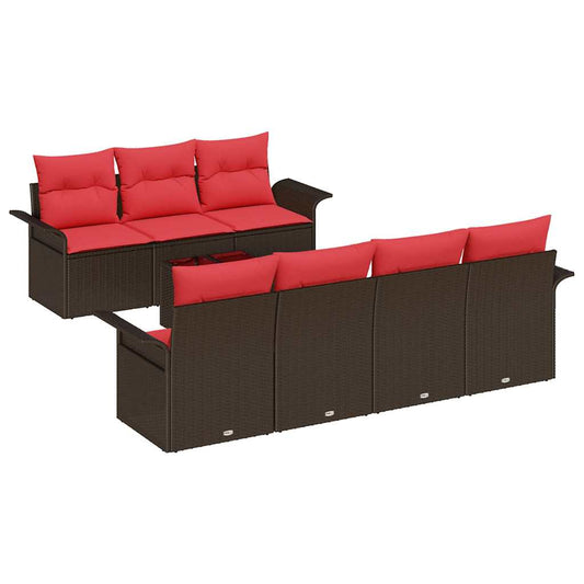 vidaXL Σετ Καναπέ Κήπου με μαξιλάρι 8 pcs Καφέ συνθετικό ρατάν