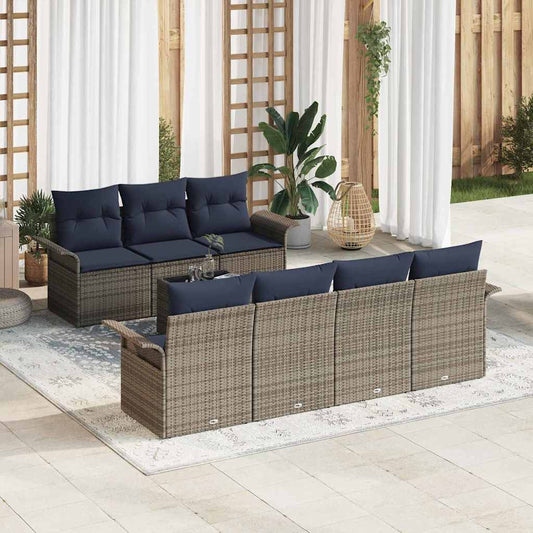 vidaXL Σετ Καναπέ Κήπου με μαξιλάρι 8 pcs Γκρι συνθετικό ρατάν