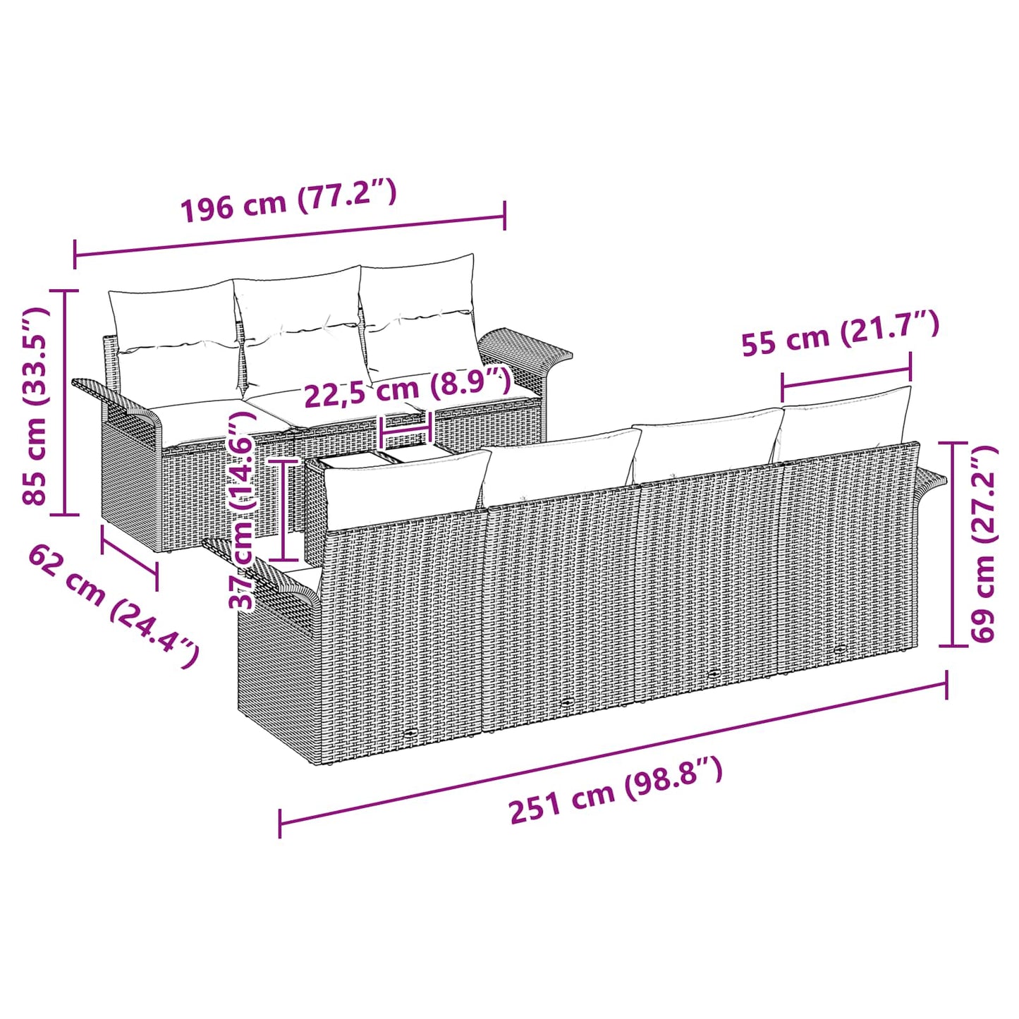 vidaXL Σετ Καναπέ Κήπου με μαξιλάρι 8 pcs Γκρι συνθετικό ρατάν