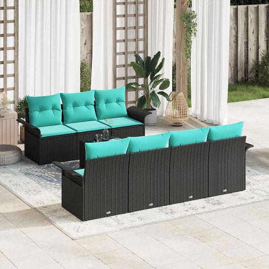 vidaXL Σετ Καναπέ Κήπου με μαξιλάρι 8 pcs Μαύρο συνθετικό ρατάν
