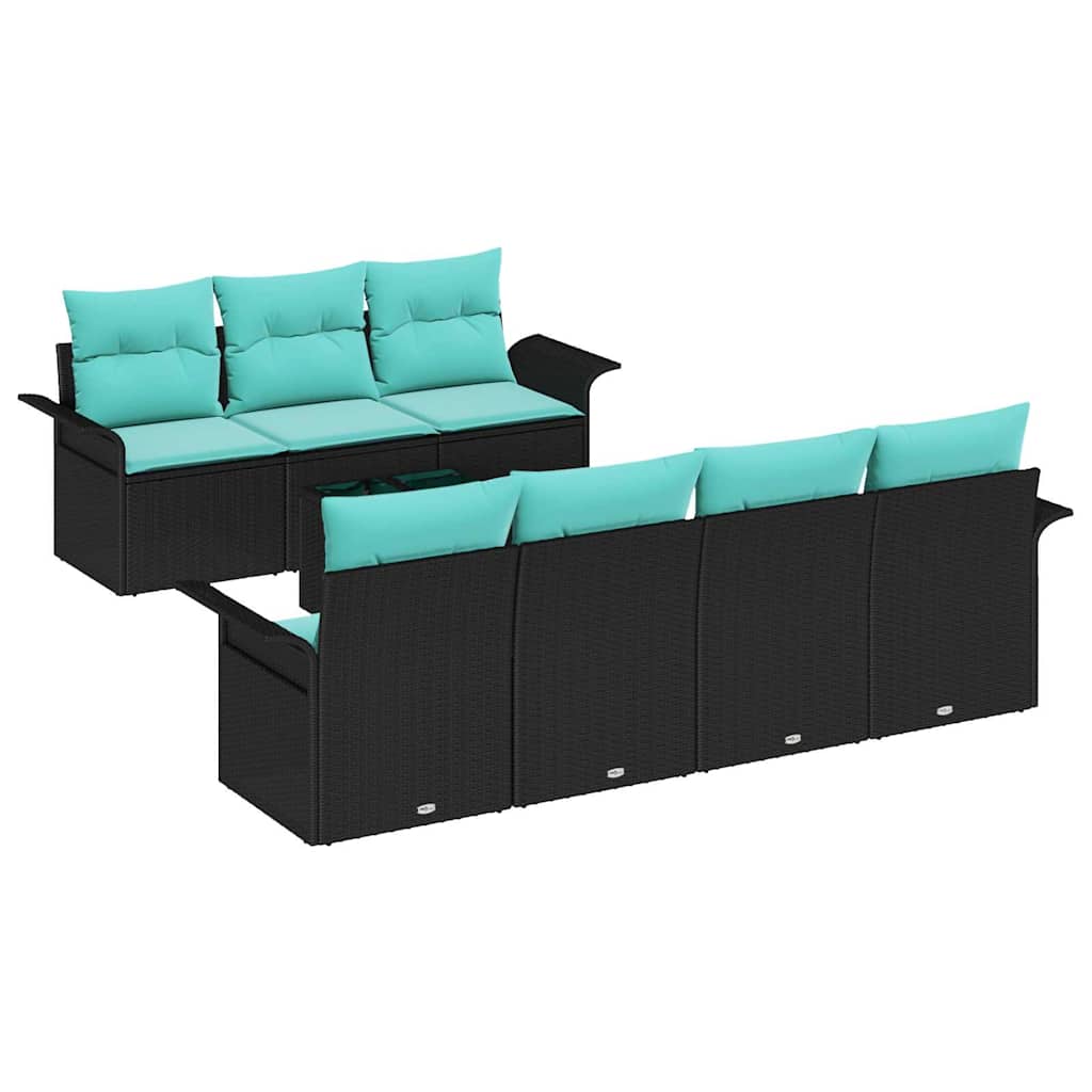 vidaXL Σετ Καναπέ Κήπου με μαξιλάρι 8 pcs Μαύρο συνθετικό ρατάν