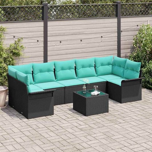vidaXL Σετ Καναπέ Κήπου 8 pcs Μαύρο Πολυ ράταν