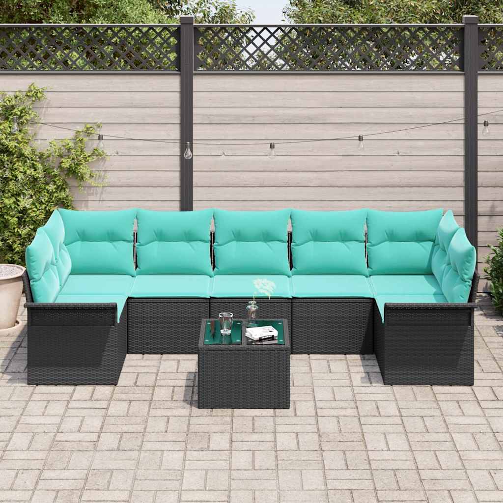 vidaXL Σετ Καναπέ Κήπου 8 pcs Μαύρο Πολυ ράταν