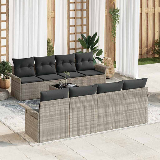 vidaXL Σετ Καναπέ Κήπου 9 pcs Ανοιχτό γκρι Πολυ ράταν