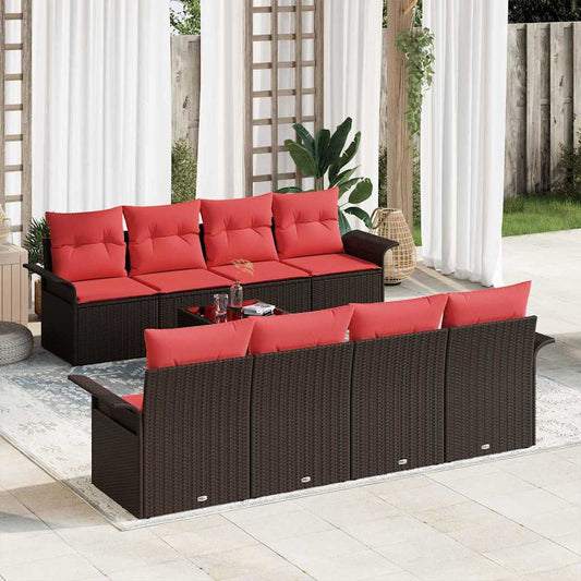 vidaXL Σετ Καναπέ Κήπου με μαξιλάρι 9 pcs Καφέ συνθετικό ρατάν
