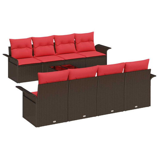vidaXL Σετ Καναπέ Κήπου με μαξιλάρι 9 pcs Καφέ συνθετικό ρατάν