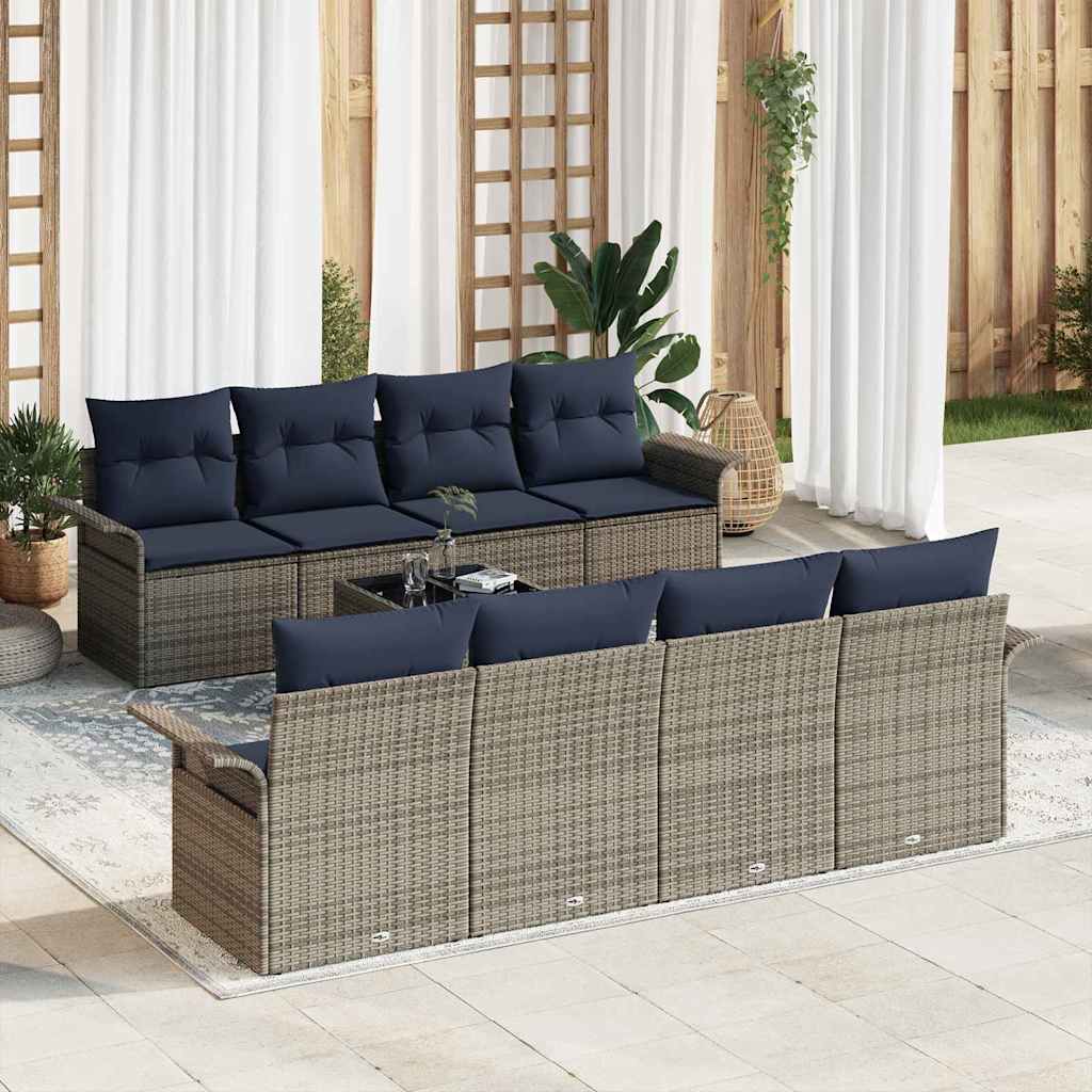 vidaXL Σετ Καναπέ Κήπου με μαξιλάρι 9 pcs Γκρι συνθετικό ρατάν