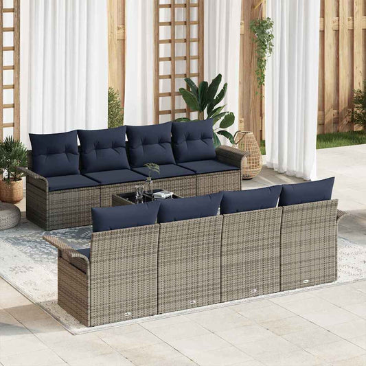 vidaXL Σετ Καναπέ Κήπου με μαξιλάρι 9 pcs Γκρι συνθετικό ρατάν