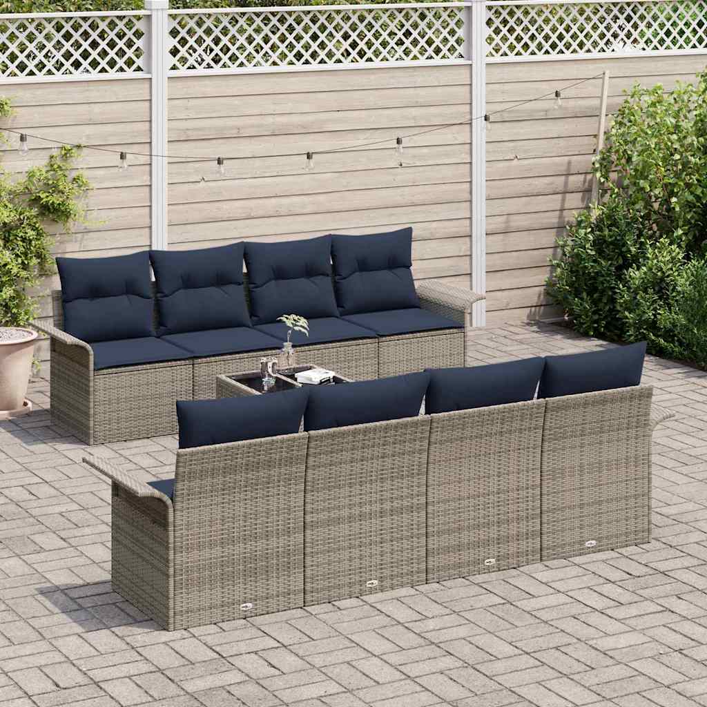 vidaXL Σετ Καναπέ Κήπου με μαξιλάρι 9 pcs Γκρι συνθετικό ρατάν