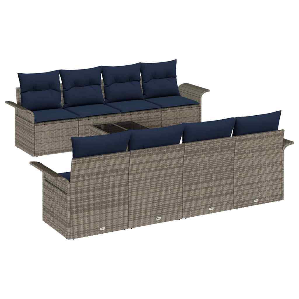 vidaXL Σετ Καναπέ Κήπου με μαξιλάρι 9 pcs Γκρι συνθετικό ρατάν