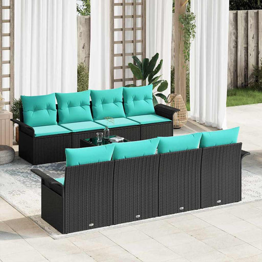 vidaXL Σετ Καναπέ Κήπου με μαξιλάρι 9 pcs Μαύρο συνθετικό ρατάν