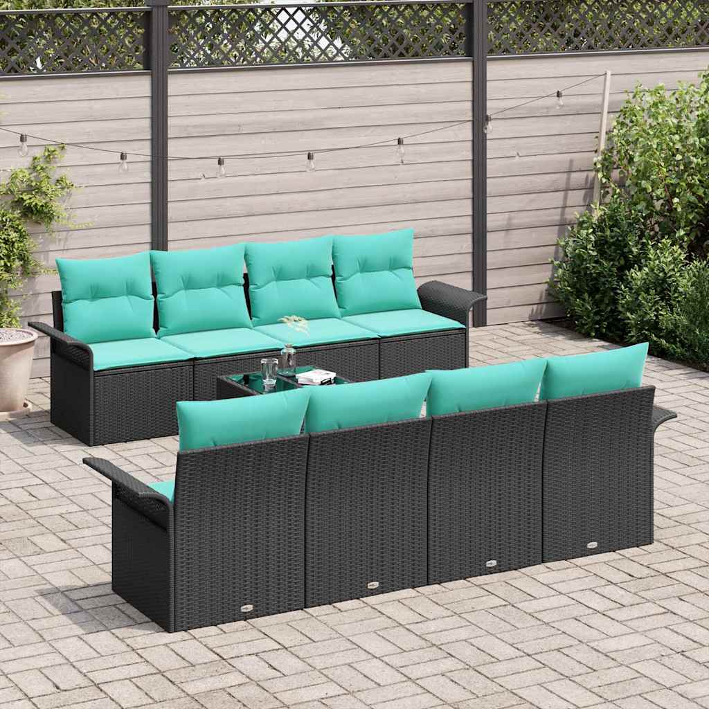 vidaXL Σετ Καναπέ Κήπου με μαξιλάρι 9 pcs Μαύρο συνθετικό ρατάν