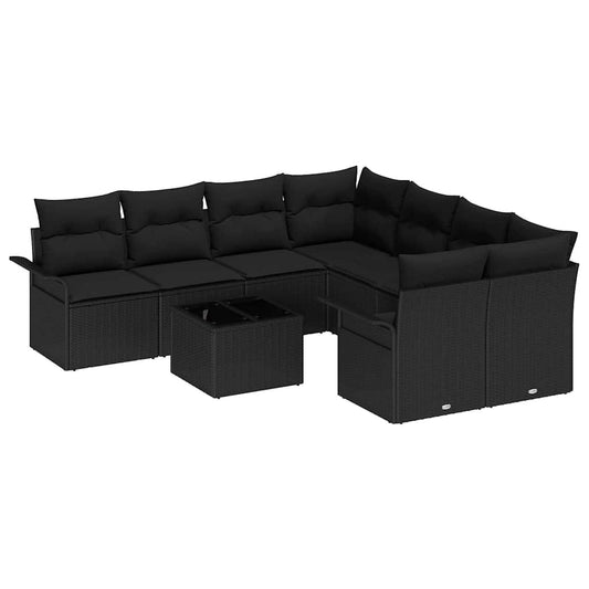 vidaXL Σετ Καναπέ Κήπου 9 pcs Μαύρο Πολυ ράταν