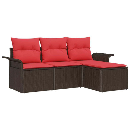 vidaXL Σετ Καναπέ Κήπου με μαξιλάρι 4 pcs Καφέ συνθετικό ρατάν