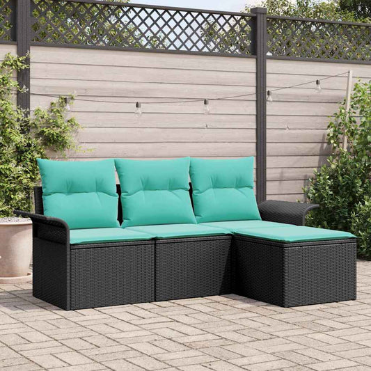 vidaXL Σετ Καναπέ Κήπου με μαξιλάρι 4 pcs Μαύρο συνθετικό ρατάν