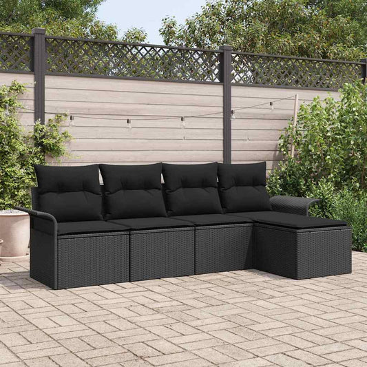 vidaXL Εξωτερικός καναπές με μαξιλάρι 5 pcs Μαύρο συνθετικό ρατάν