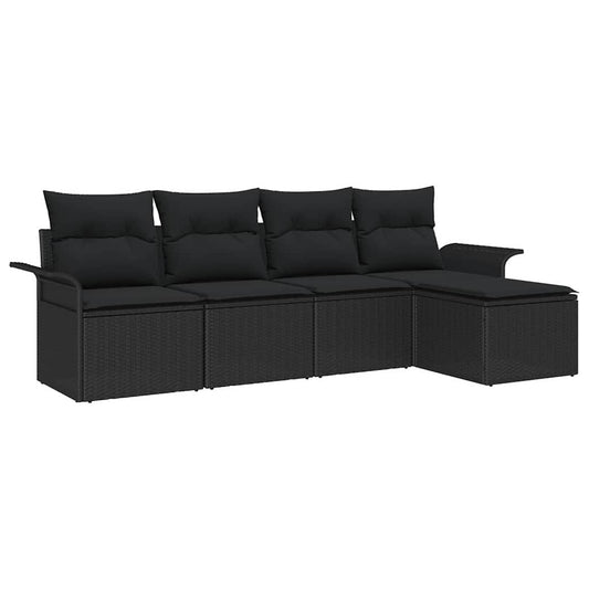 vidaXL Εξωτερικός καναπές με μαξιλάρι 5 pcs Μαύρο συνθετικό ρατάν