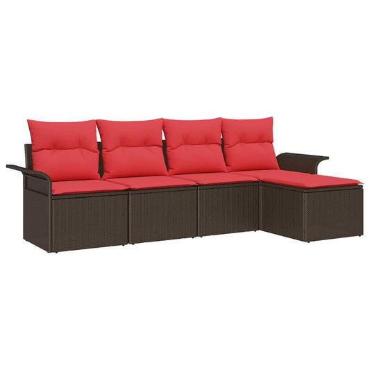 vidaXL Σετ Καναπέ Κήπου με μαξιλάρι 5 pcs Καφέ συνθετικό ρατάν