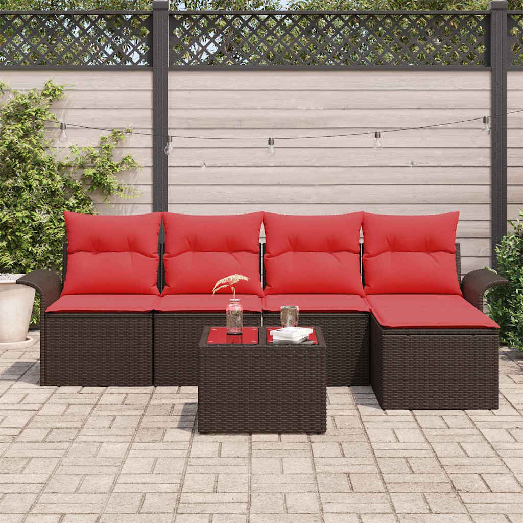 vidaXL Σετ Καναπέ Κήπου με μαξιλάρι 6 pcs Καφέ συνθετικό ρατάν