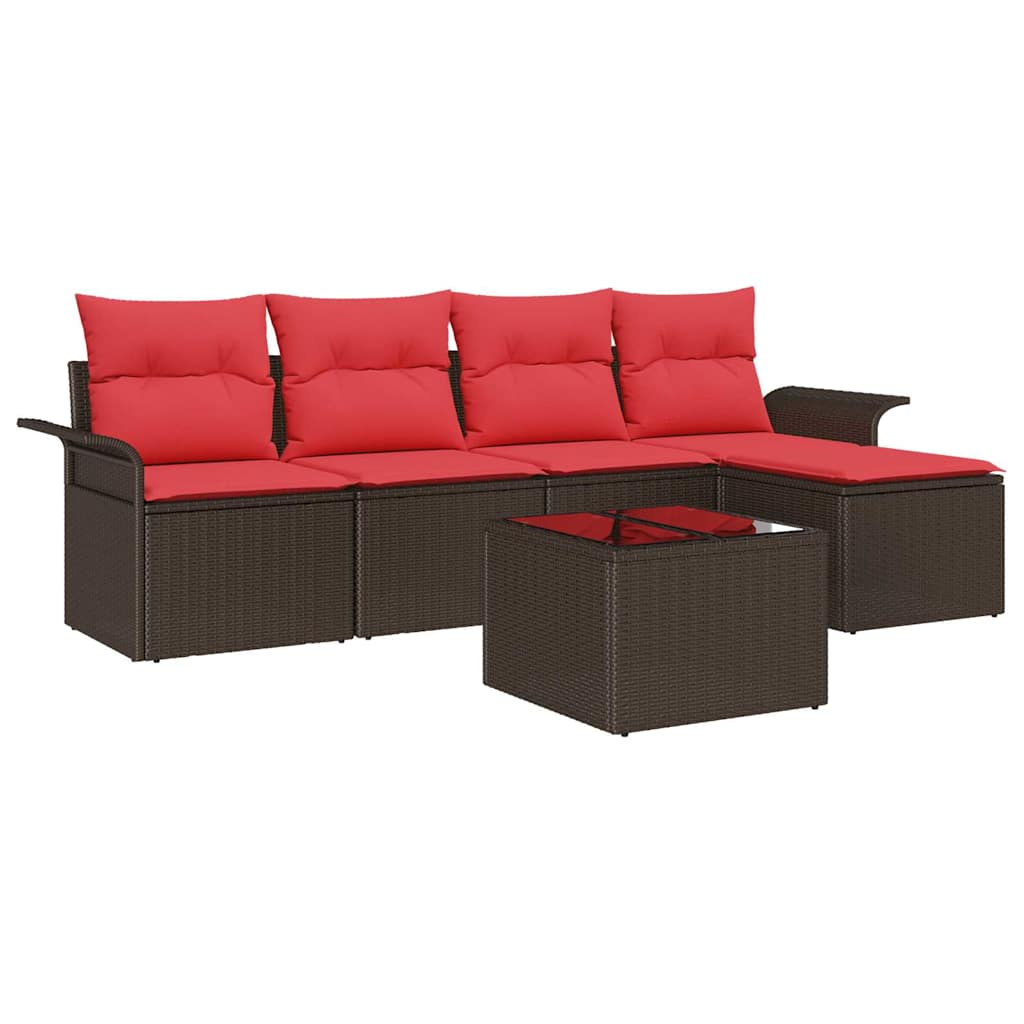 vidaXL Σετ Καναπέ Κήπου με μαξιλάρι 6 pcs Καφέ συνθετικό ρατάν