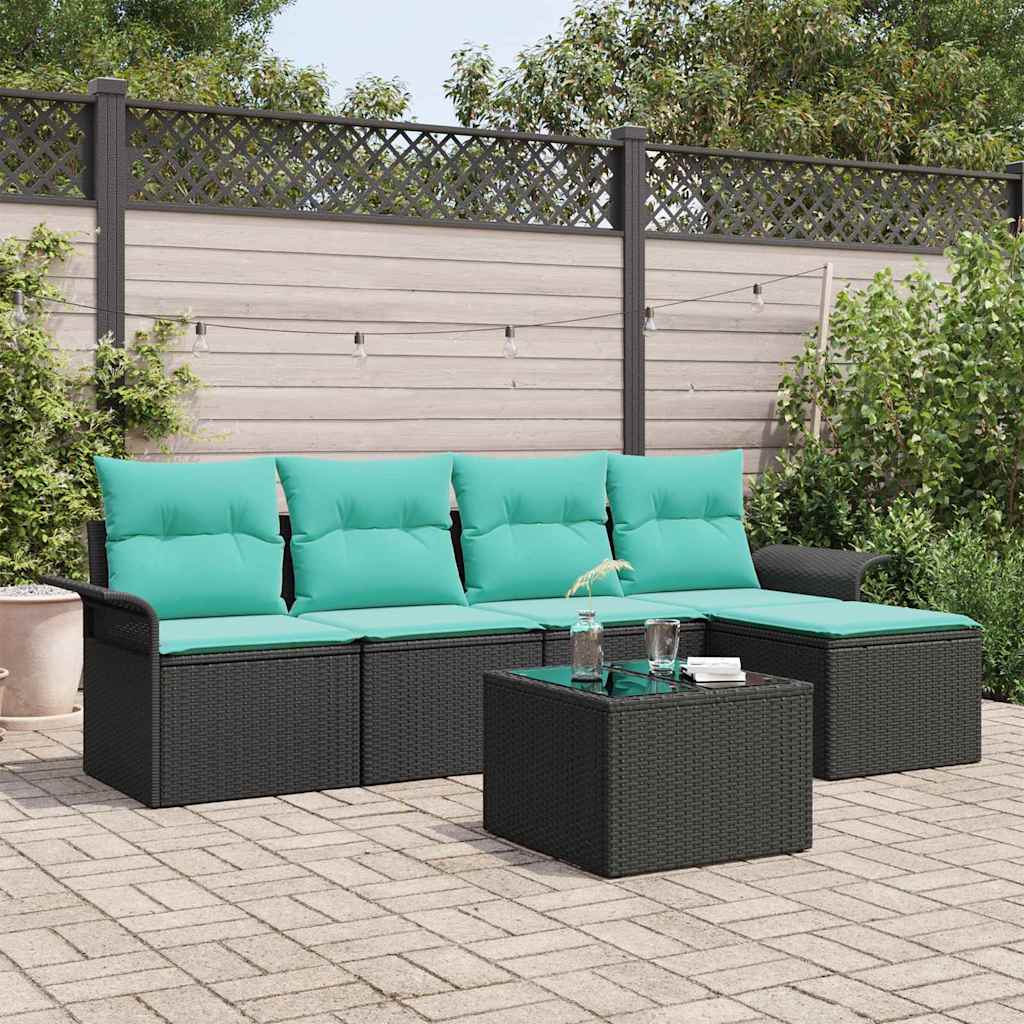 vidaXL Σετ Καναπέ Κήπου με μαξιλάρι 6 pcs Μαύρο συνθετικό ρατάν