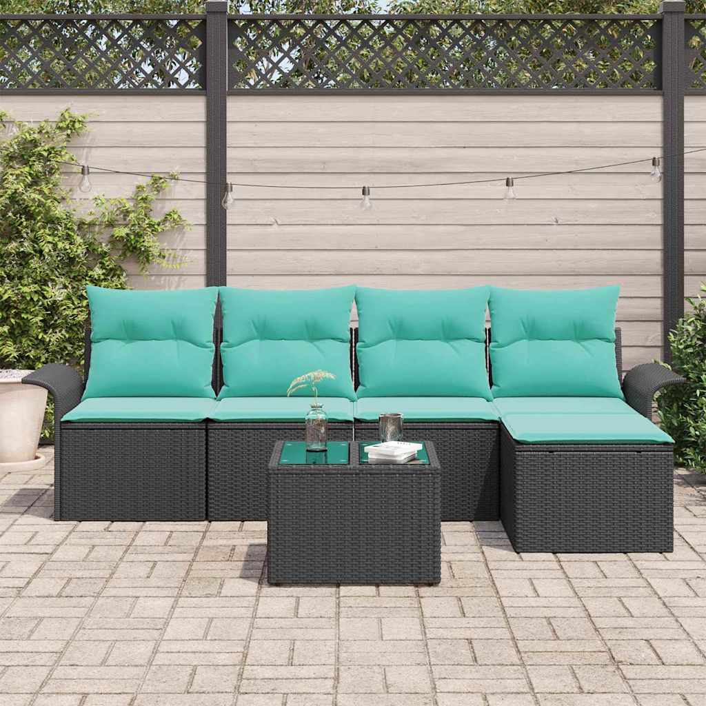 vidaXL Σετ Καναπέ Κήπου με μαξιλάρι 6 pcs Μαύρο συνθετικό ρατάν