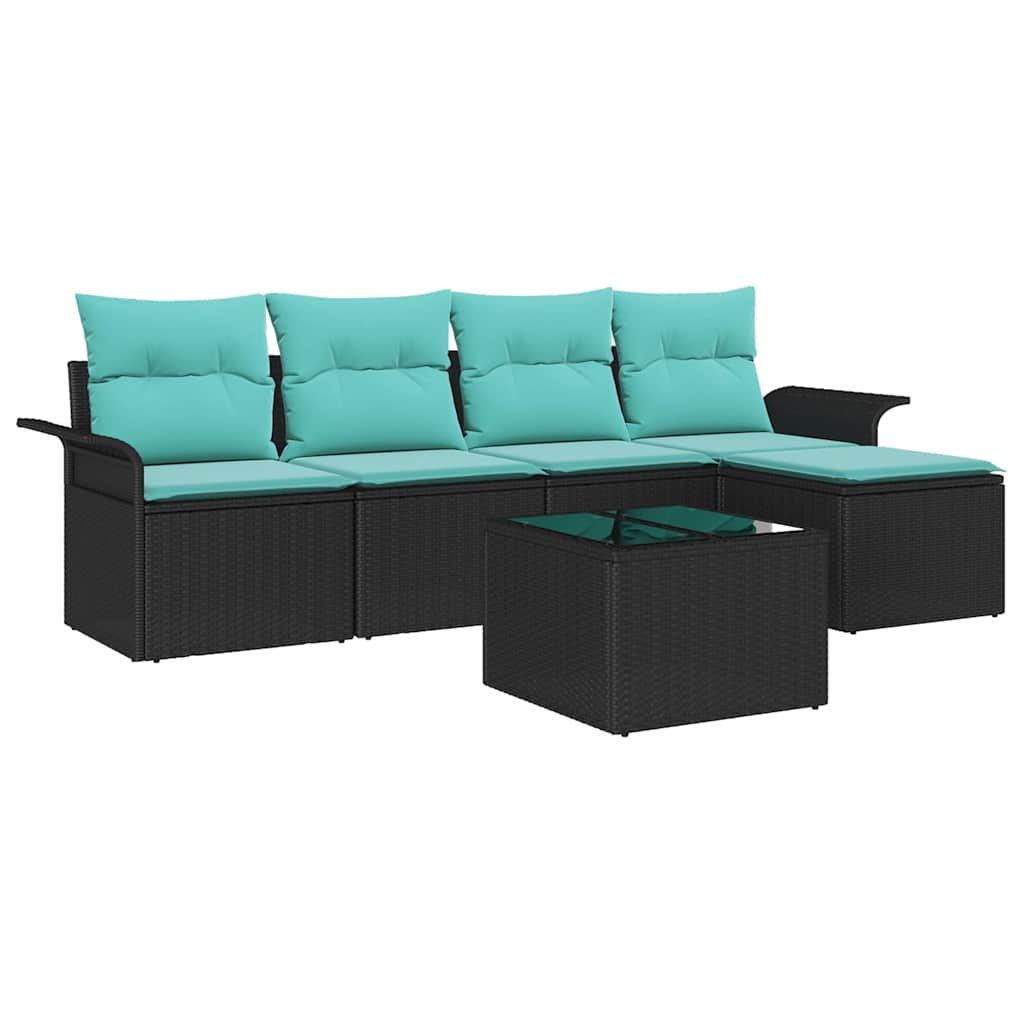 vidaXL Σετ Καναπέ Κήπου με μαξιλάρι 6 pcs Μαύρο συνθετικό ρατάν