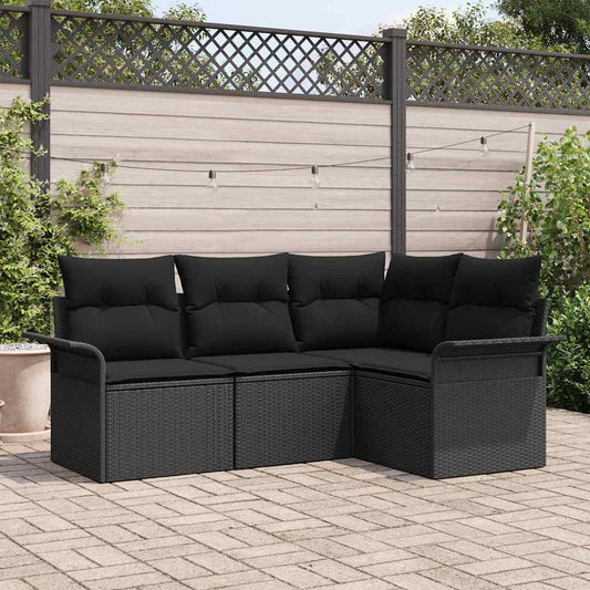 vidaXL Σετ Καναπέ Κήπου με μαξιλάρι 4 pcs Μαύρο συνθετικό ρατάν