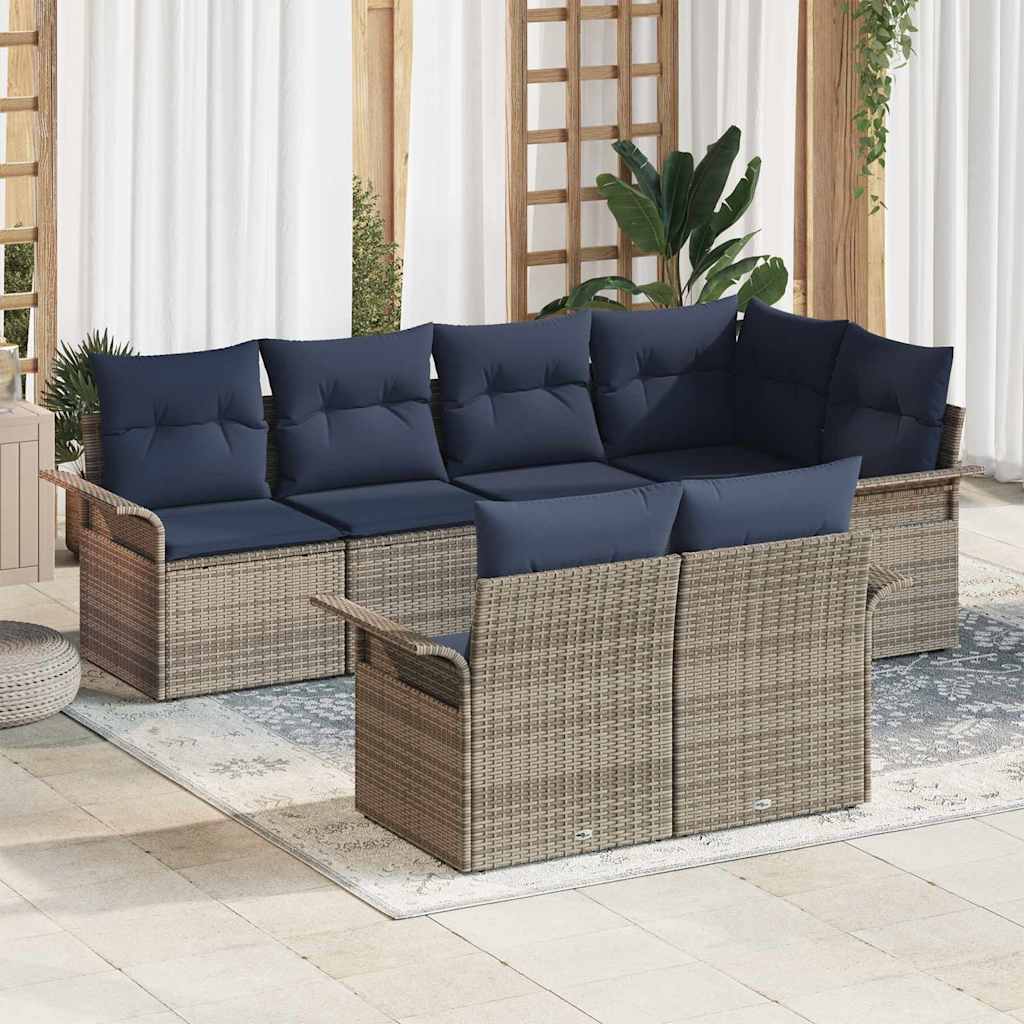 vidaXL Σετ Καναπέ Κήπου με μαξιλάρι 7 pcs Γκρι συνθετικό ρατάν