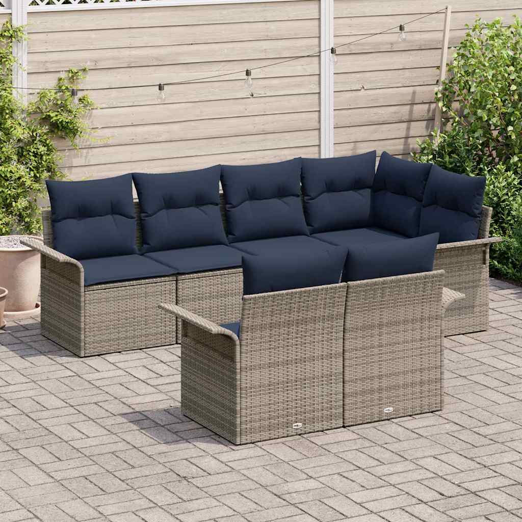 vidaXL Σετ Καναπέ Κήπου με μαξιλάρι 7 pcs Γκρι συνθετικό ρατάν
